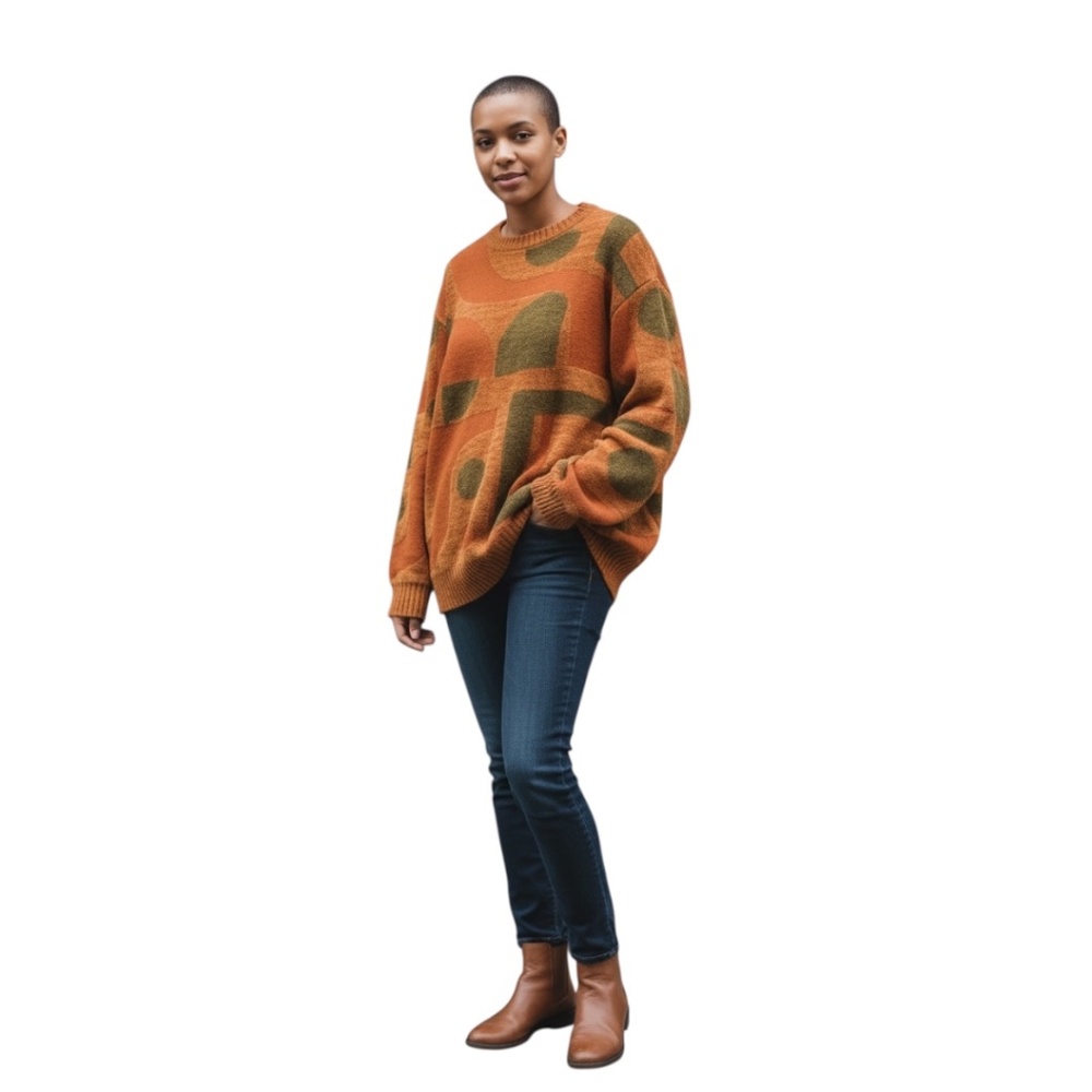 Vintage Royal Prestige Unisex Green/Orange Abstract Pattern Pullover Sweater, XL